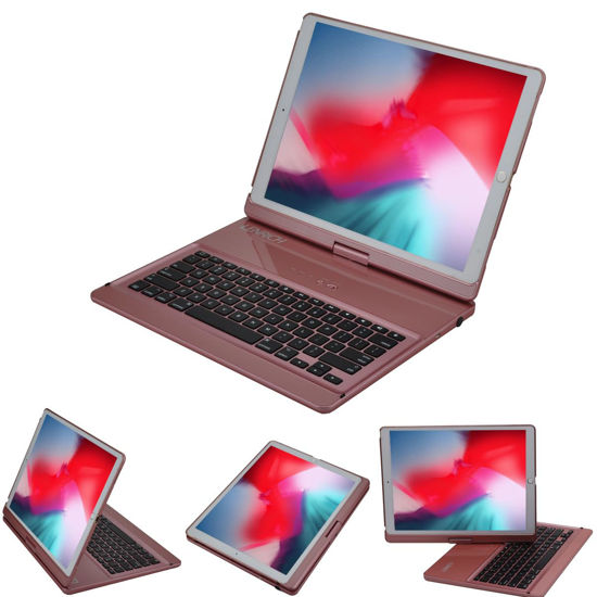 Picture of LENRICH iPad pro 12.9 Keyboard case 2017 2nd 2015 1st Generation,360 Rotatable Wireless Keyboard Smart Folio 180 Swivel Stand Hard Shell Cover Auto Sleep/Wake up Rose Gold