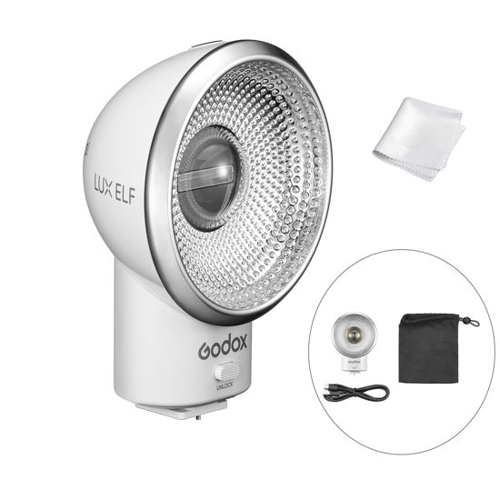 Picture of Godox Lux Elf Retro Camera Flash, GN6 CCT 6000K±200K, S1/S2 Optical Control, 5 Levels On-Camera Flash for FUJIFILM, for Canon,for Nikon, for Olympus, for Sony Cameras, W/Charging Cord+Storage Bag