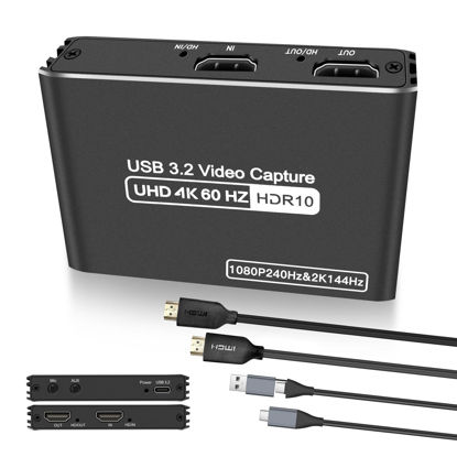 Picture of Audio Video HDMI Capture Card: USB3.2 4K60Hz HDR/2K/1080P VRR Passthrough Plug & Play Loop-Out Near-Zero Latency for Streaming Gaming Works OBS Potplayer VLC Vmix & Switch PS4 PS5 Xbox Camera PC Phone