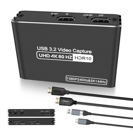Picture of Audio Video HDMI Capture Card: USB3.2 4K60Hz HDR/2K/1080P VRR Passthrough Plug & Play Loop-Out Near-Zero Latency for Streaming Gaming Works OBS Potplayer VLC Vmix & Switch PS4 PS5 Xbox Camera PC Phone
