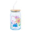 Picture of Silver Buffalo Sanrio Hello Kitty Spring Garden Flowers Blue Glass Jar Tumbler with Bamboo Lid and Glass Straw, 16 Ounces