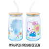 Picture of Silver Buffalo Sanrio Hello Kitty Spring Garden Flowers Blue Glass Jar Tumbler with Bamboo Lid and Glass Straw, 16 Ounces