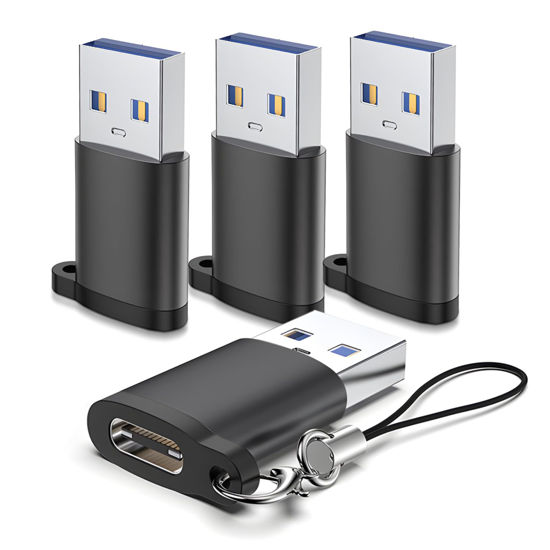 Picture of USB to USB C 3.0 Adapter 4 Pack, Type C to USB A Converter,USB-C Female to USB Male, Compatible for Apple MacBook Pro, Mac Book, iPad, iPhone 16 15 14 13 12 Pro Max Samsung Galaxy S20-S23 More Black