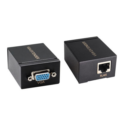 Picture of RIIEYOCA 2 Pack VGA Extender Adapter, VGA to RJ45 Over Cat5e/Cat6 Ethernet Cable Convert VGA Signal, Can Be Extended to 60M/196ft Cable Range Within(Black