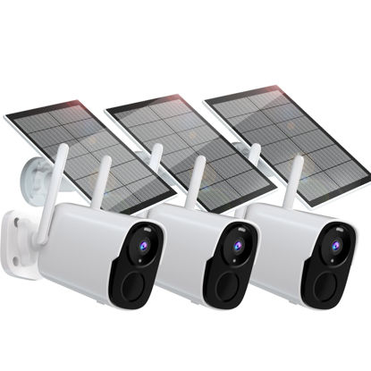 Picture of 3PC Solar Security Cameras Wireless Outdoor, 2K Battery Powered Camera for Home, WiFi Security Cameras with Color Night Vision, IP66, 2-Way Audio, 120°FOV, AI Motion Detection, Works/Alexa, Cloud/SD