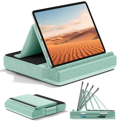 Picture of KDD Tablet Pillow Stand, Multi-Angle Viewing Ipad Holder for Lap, Bed and Desk, Foldable Soft Pad Dock with Stylus Mount Compatible with Ipad Pro 12.9, 10.5, 11, Air, Mini, Phones, Books, E-Reader