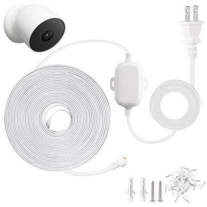 Picture of 30FT/9.1m Power Cable for Google Nest Cam(Battery) - 2nd Generation, Weatherproof Charge Cable, Flat Power Cord Provides Continuous and Stable Power Supply