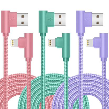 Picture of iPhone Charger, Apple MFi Certified 3Pack 6FT Lightning Cable, 90 Degree Fast Charging Cables Cord Compatible for 14/13 mini/13/12/11 Pro MAX/XR/XS/8/7/Plus/6S/SE/iPad