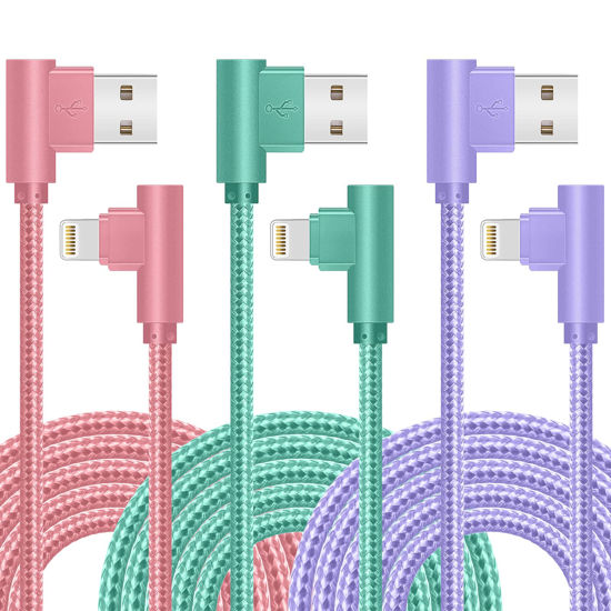 Picture of iPhone Charger, Apple MFi Certified 3Pack 6FT Lightning Cable, 90 Degree Fast Charging Cables Cord Compatible for 14/13 mini/13/12/11 Pro MAX/XR/XS/8/7/Plus/6S/SE/iPad