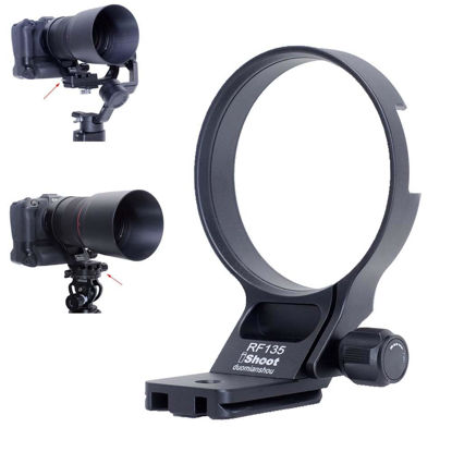 Picture of iShoot Metal Lens Collar Tripod Mount Ring Compatible with Canon RF 135mm f/1.8 L IS USM & Arca Fit Stabilizer, Lens Support Holder Bracket Bottom is Arca-Swiss Fit Quick Release Plate Dovetail Groove