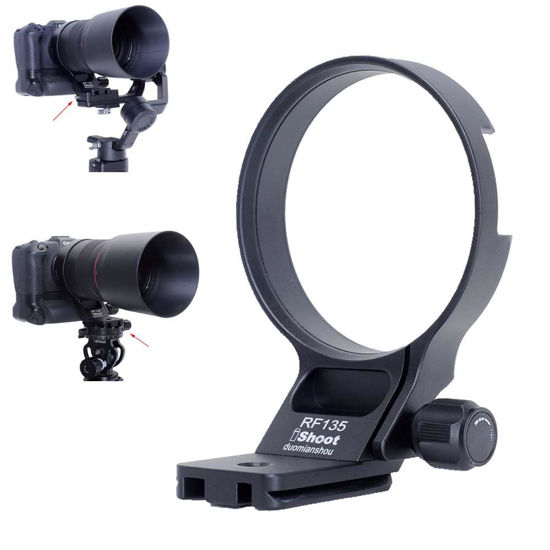 Picture of iShoot Metal Lens Collar Tripod Mount Ring Compatible with Canon RF 135mm f/1.8 L IS USM & Arca Fit Stabilizer, Lens Support Holder Bracket Bottom is Arca-Swiss Fit Quick Release Plate Dovetail Groove