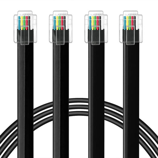 Picture of NECABLES 2Pack RJ12 Cable 15ft Phone Cord RJ12 6P6C Male to Male Straight Wired for Both Data and Voice Use Black - 15 Feet