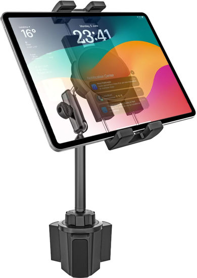 Picture of GDZN Cup Holder Car Tablet Mount for Truck, [Sturdy 2-Section Metal Arm] Car Cup Tablet Holder, Adjustable Vehicle/Pickup Truck Tablet Cup Mount for iPad Pro 11 12.9, Galaxy Tab, Fire, 4-13'' Devices