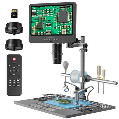 Picture of Andonstar AD249S-M Plus 10.1'' HDMI Soldering Digital Microscope for Electronics Repair, 2000x 3 Lens 2160P UHD Video Record, Soldering Microscope Station with Helping Hands, Slides, 32GB Card