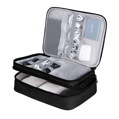 Picture of LENTION Cable Organizer Bag Pouch, Travel Electronic Accessories Carry Case Portable Bag Waterproof Double Layers All-in-One Storage Bag Carrying Tech Bag for Cord, Charger, Power Bank, Earphone Black