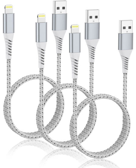 Picture of Acevien iPhone Charger Cable 2FT, 3Pack USB A to Lightning Braided Short Cable for Car Fast Charging Lightning Cord Compatible iPhone 14/13/12/11 Pro Max/iPad/AirPods(Silver)