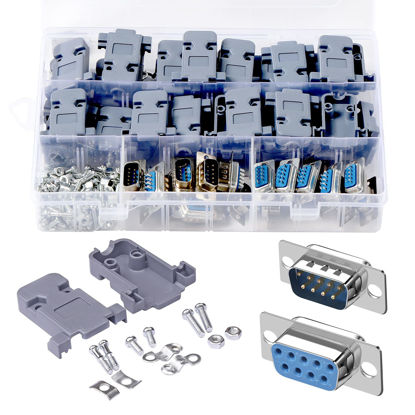 Picture of ANMBEST DB9 Solder Connector, 9PIN RS232 Terminal Adapter Breakout Board with Case Assortment Kit(10PCS Male + 10PCS Female)
