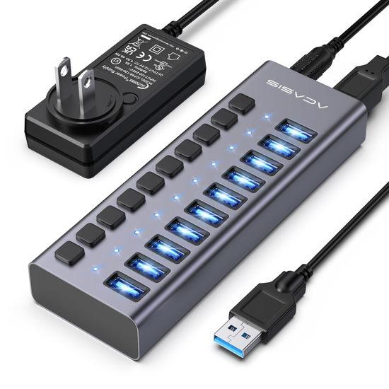 Picture of ACASIS Powered USB Hub,10 Ports USB 3.1 Hub with 10Gbps Data Speed, Individual On/Off Switches, 12V4A 48W Power Adapter, USB Hub 3.1 Powered for MacBook, Mac Pro/Mini, Surface Pro Laptop/PC