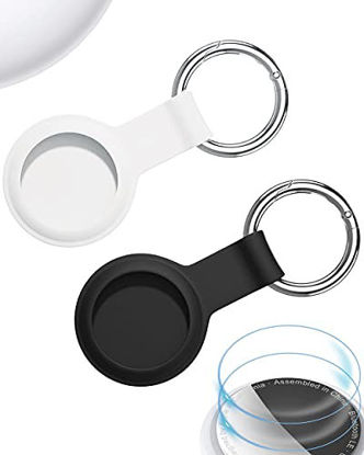 Picture of 2-Pack Set Silicone Case for Apple AirTag Car Key Chain Finder AirTags Cover Protection Tracker Accessories Air Tags Keychain Protector Loop Holder Keyring Dog Collar + 2 Protective Films