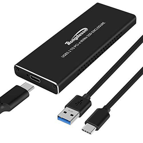 Picture of Rongdeson (Upgraded Version) Aluminum M.2 NVME SSD Enclosure Type-C USB 3.1 Gen 2 Speeds 10Gbps PCI-E M-Key Applicable to Size 2230/ 2242/ 2260/ 2280 for Samsung 960/ 970 EVO/ PROWD NVME SSD Black