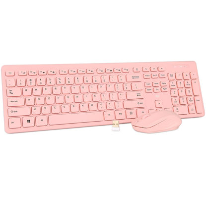 Picture of Wireless Keyboard and Mouse Combo - Rii Standard Office PC Keyboard and Optical Wireless Mice (Pink)