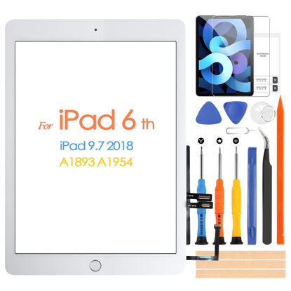 Picture of for iPad 6 2018 A1893 A1954 Touch Screen Replacement for iPad 6th Gen Digitizer for iPad 2018 Glass Panel with Tools & Home Button(White,Not LCD Display)