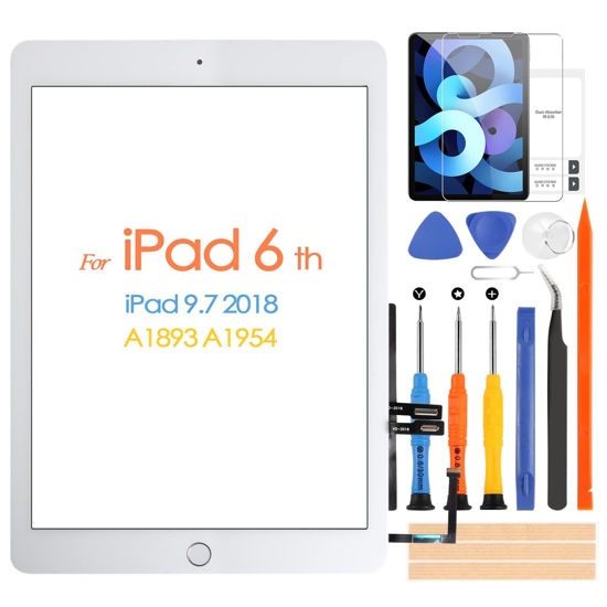 Picture of for iPad 6 2018 A1893 A1954 Touch Screen Replacement for iPad 6th Gen Digitizer for iPad 2018 Glass Panel with Tools & Home Button(White,Not LCD Display)