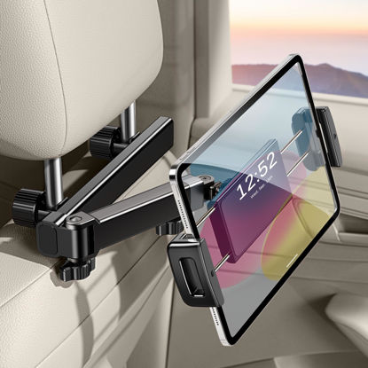 Picture of OATSBASF Car Tablet Headrest Holder-Stretchable Mount Backseat Fit iPad Car Mount Holder Super Stable Car Tablet iPad Holder Back Seat for Kids Fit Thick Case Road Trip Essentials Fit 4-12.9" Devices
