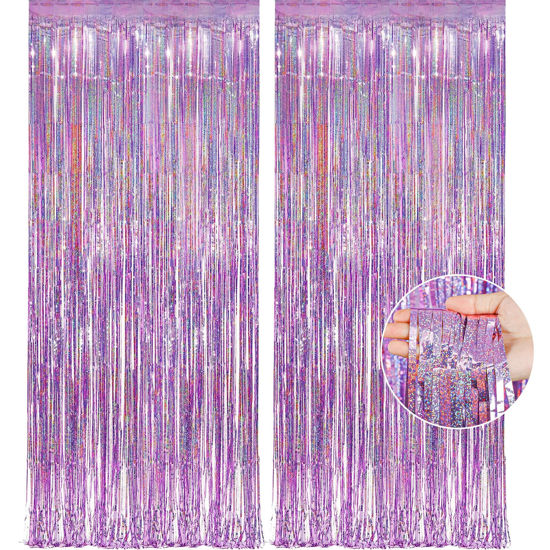 Picture of Pink Tinsel Curtain Party Backdrop Streamers -Taylor Birthday Decorations | Birthday Decorations for Girls | Princess Birthday Party Decorations |Sleepover Party Supplies for Girls,2 Pack