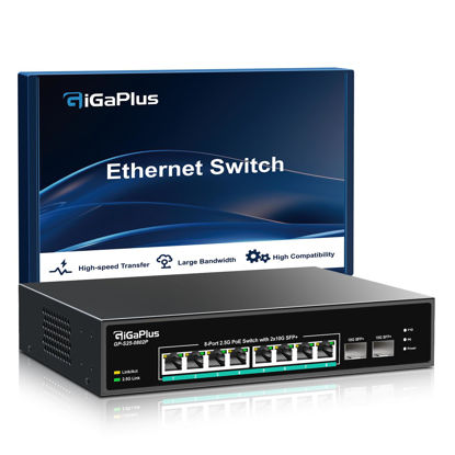 Picture of 10 Port 2.5Gb Unmanaged PoE Switch with 8*2.5G Base-T PoE Ports, 2*10G SFP+ Uplink, 802.3af/at (PoE+), 80Gbps Switching Capacity, GigaPlus 2.5G PoE Switch for 2.5Gb NAS/PC, WiFi6 Router, Wireless AP