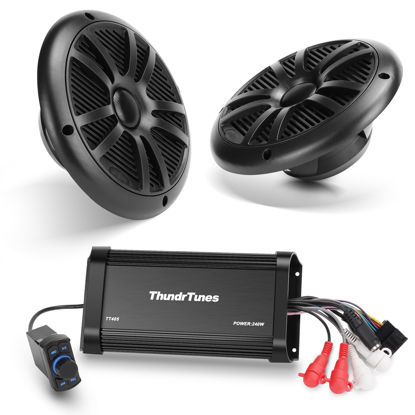 Picture of ThundrTunes Marine Powersport Bluetooth Amplifier Audio System with 2pcs Black Speakers, Class D 60W x 4 CH, Switch Mount, Suitable for Motorcycle, UTV, ATV, Boat