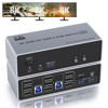 Picture of KVM Switch 3 Monitors 2 Computers 8K@60Hz 4K@144Hz HDMI and 2 Displayport Triple Monitor KVM Switch for 2 Computer Share 3 Monitor, Audio Mic Port and 3 USB 3.0 Devices Support Extended and Copy Mode