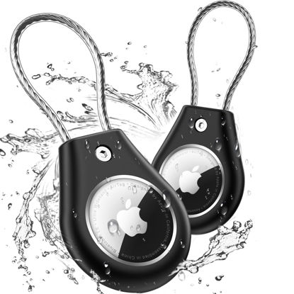 Picture of IPX8 Waterproof AirTag Holder for Apple AirTag, Ekoonpft 2 Pack Anti-Lost AirTag Keychain with Metal Wire Cable, Sratch-Proof Airtag Case GPS System Accessories for Luggage,Key,Dog