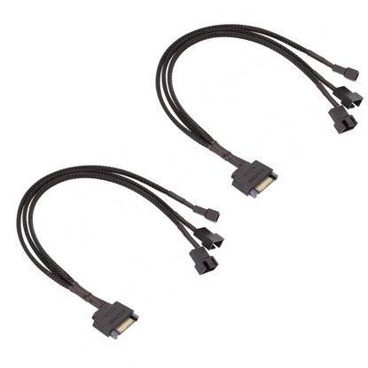 Picture of YSIUENG 2 Pack of 15-Pin SATA to 3 PC Fan Power Adapter Cable, 12V PC Case Fan Power Adapter Cable, 3-Pin or 4-Pin (PWM Connector) to 15 Pin SATA Computer Cooler Cooling Fan Splitter Y Power Cable