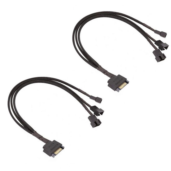 Picture of YSIUENG 2 Pack of 15-Pin SATA to 3 PC Fan Power Adapter Cable, 12V PC Case Fan Power Adapter Cable, 3-Pin or 4-Pin (PWM Connector) to 15 Pin SATA Computer Cooler Cooling Fan Splitter Y Power Cable