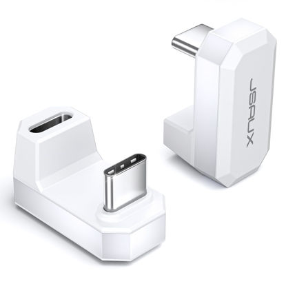 Picture of JSAUX 180° USB-C to USB-C Adapter 2 Pack, 180 Degree Angle USB-C Male to USB-C Female USB C 4.0 / PD 100W Adapter, Compatible with ROG Ally, Steam Deck, Switch, Laptop, Tablet, Phone and More - White