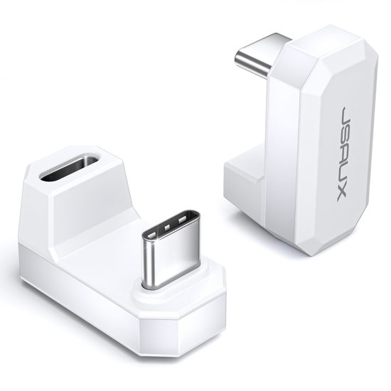 Picture of JSAUX 180° USB-C to USB-C Adapter 2 Pack, 180 Degree Angle USB-C Male to USB-C Female USB C 4.0 / PD 100W Adapter, Compatible with ROG Ally, Steam Deck, Switch, Laptop, Tablet, Phone and More - White