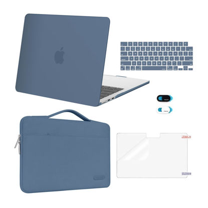 Picture of MOSISO Compatible with MacBook Air 13 inch Case 2024 2023 2022 M3 A3113 M2 A2681, Plastic Hard Shell&Sleeve Bag&Keyboard Skin&Webcam Cover&Screen Film for MacBook Air 13.6 inch Case, Steel Blue