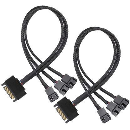 Picture of Gebildet 2pcs SATA to 3 Way 3 Pin / 4 Pin PMW 12V PC Case Fan Power Adapter Cable, 3-Pin or 4-Pin (PWM Connector) to 15 Pin SATA Computer Cooler Cooling Fan Power Cable