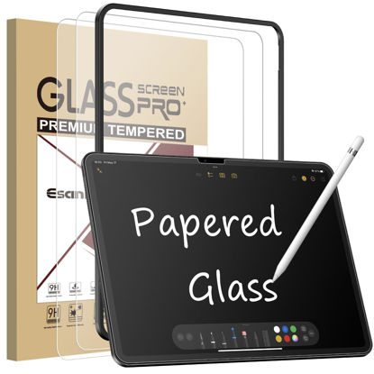 Picture of Esanik 2 Pack Like Paper Glass Screen Protector for iPad Air 13 Inch M2 (2024) 9H Tempered Glass Film with Alignment Frame, Writing Like on Paper, Anti Glare, Apple Pencil Compatible