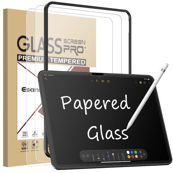 Picture of Esanik 2 Pack Like Paper Glass Screen Protector for iPad Air 13 Inch M2 (2024) 9H Tempered Glass Film with Alignment Frame, Writing Like on Paper, Anti Glare, Apple Pencil Compatible