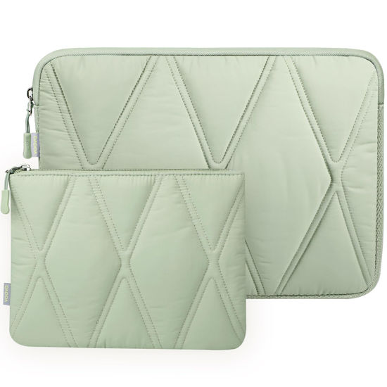 Picture of Voova Puffy 13 13.3 13.6 Inch Laptop Sleeve for Women, Cute Carrying Case and Cover with Accessory Pouch for MacBook Air 13 M1/M2, MacBook Pro 13, Surface Pro 9/8/7, 11.6-12" Chromebook, Mint Green