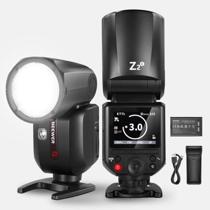 Picture of NEEWER Z2-C 2.4G TTL Round Head Flash Speedlite Compatible with Canon, 76Ws 1/8000s HSS Flash with Upgraded UI, 2 Modeling Lamps, TTL/M Quick TCM Switch, 7.2V/3000mAh Battery, 600 Full Power Flash