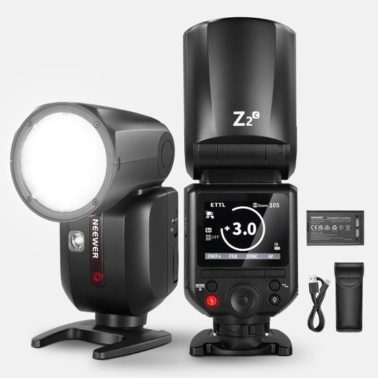 Picture of NEEWER Z2-C 2.4G TTL Round Head Flash Speedlite Compatible with Canon, 76Ws 1/8000s HSS Flash with Upgraded UI, 2 Modeling Lamps, TTL/M Quick TCM Switch, 7.2V/3000mAh Battery, 600 Full Power Flash