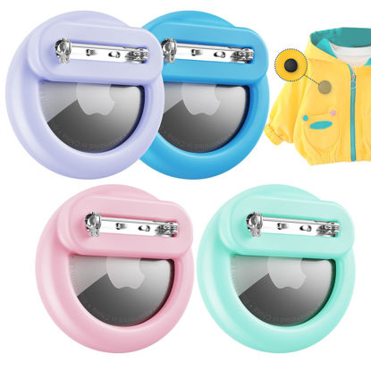 Picture of Apple Airtag Holder for Kids 4 Pack, Air Tags-4 Pack Apple Kids Hidden Case, Airtag Tracker Holder with Safety Pins for Children, Hidden Inside Clothes, Shoe, Backpack(Pink+Purple+Green+SkyBlue)
