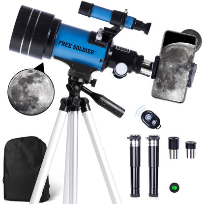 Picture of Telescope for Astronomy Beginners - 70mm Aperture Refractor Telescope for Viewing Planets Stars with Adjustable Tripod Phone Adapter Wireless Remote Cool Astronomy, Blue
