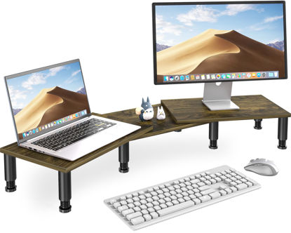 Picture of AX WABER Dual Monitor Stand Riser, Monitor Stand with Adjustable Length and Angle, Wood Monitor Stand for Desk, Monitor Riser for 2 Monitors with Storage Space