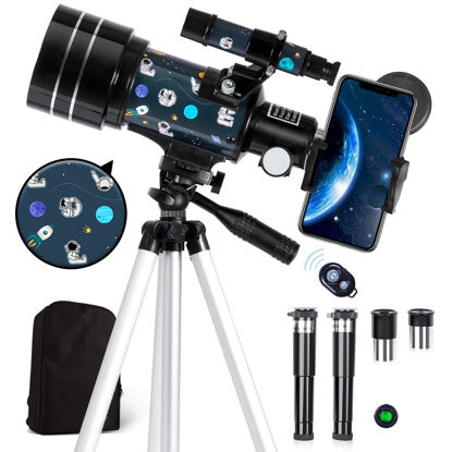 Picture of Telescope for Adults Astronomy, 70mm Aperture 300mm Focal Length Portable Astronomical Telescope for Beginners Age Over 8 Years Old with Wireless Remote Carry Bag Tripod, Space