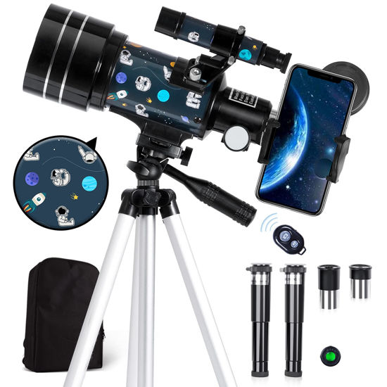 Picture of Telescope for Adults Astronomy, 70mm Aperture 300mm Focal Length Portable Astronomical Telescope for Beginners Age Over 8 Years Old with Wireless Remote Carry Bag Tripod, Space