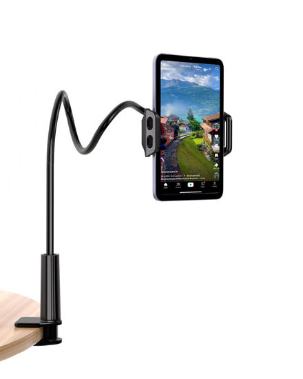 Picture of ADZERD Tablet Phone Stand Holder for Reading in Bed, Gooseneck Mount for iPhone iPad Kindle, Compatible with All 5-7.8 inch Devices, Adjustable Long Arm Strong Weight Capacity